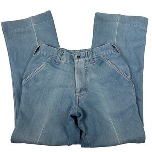 Vintage 70s Light Blue Jeans wide leg flare bell distressed hippie disco retro